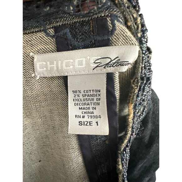 CHICOS Platinum Beaded Embellished Denim Jacket Size Chicos 1 / US Medium 8 - Picture 8 of 8